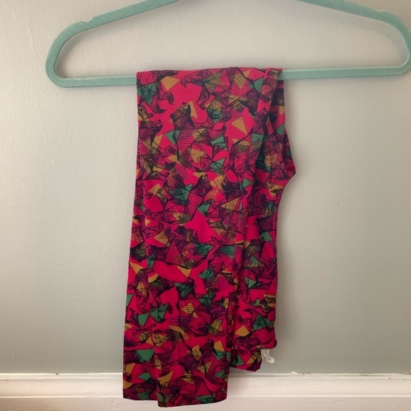 LuLaRoe Leggings Mosaic Bears Pink One Size - Picture 4 of 4